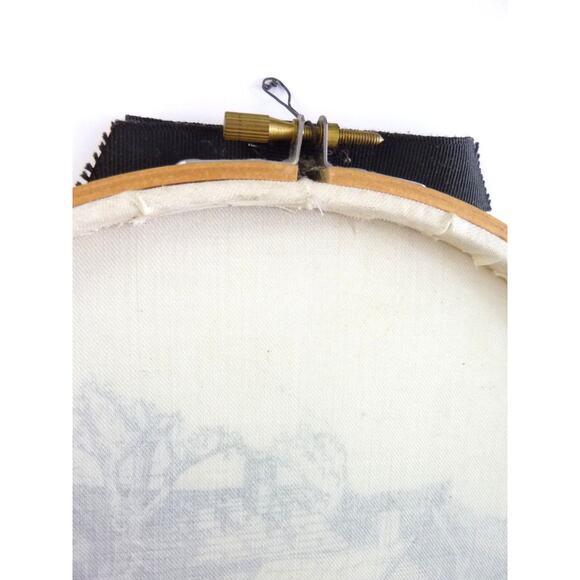 Vintage Printed Needlepoint Country Home Hoop Wall Hanging Countrycore Decor - Picture 4 of 5